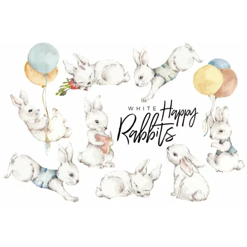 Dekornik Komplet 8 stenskih nalepk White Happy Rabbits