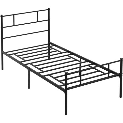 HOMCOM Jekleni okvir za enojno posteljo 95x211x100 cm, integrirane letve, vzglavje in vznožje v industrijskem slogu, črn, (20746931) Cene