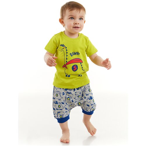 Denokids Super Dino Baby Boy Green T-shirt Gray Pants Summer Suit Slike