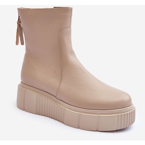Zazoo Women's Leather Platform Boots Beige Jenefer Cene