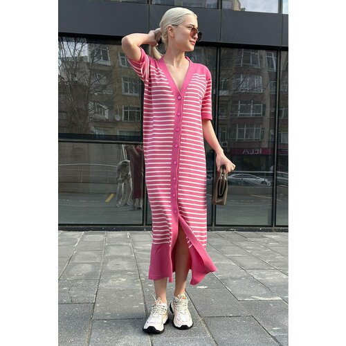 Madmext Pink Buttoned Knitwear Women's Dress Slike