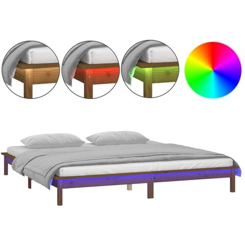 Maison Chic LED Posteljni okvir - Dvoposteljna postelja - Zakonska postelja medeno rjav 120x190 cm trden les, (21694347) Slike