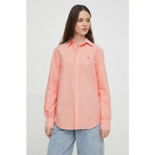 Polo Ralph Lauren Bombažna srajca ženska, oranžna barva