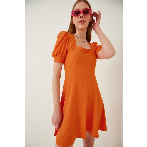 Happiness İstanbul Women's Orange Square Collar Flared Dress Cene