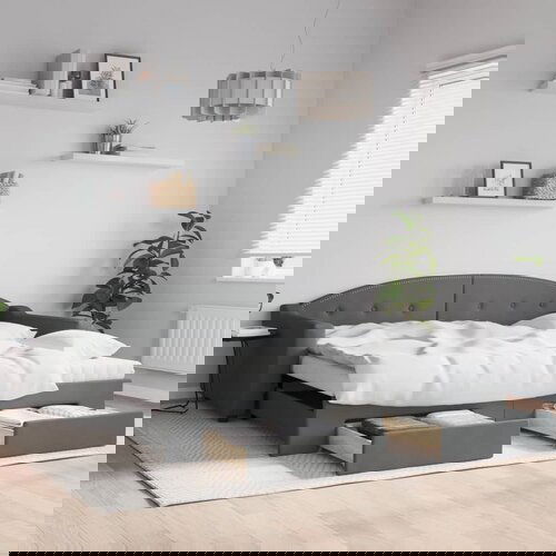 VidaXL Izvlečna dnevna postelja s predali temno siva 100x200 cm blago Slike
