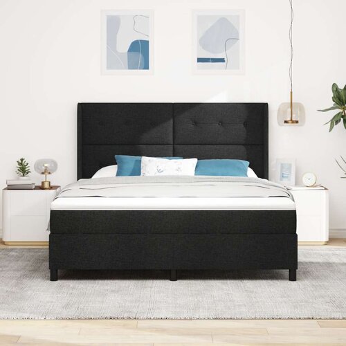  Crni okvir za krevet s madracem 180x200 cm od tkanine Slike