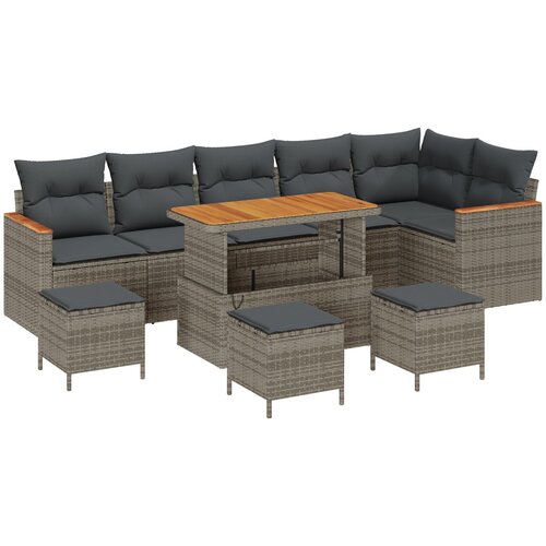VidaXL set vrtnih sofa od 10 komada s jastučićima sivi poly rattan akacija, set vrtnih blagovaonica od 4 komada s jastučićima sivi poly rattan akacija Slike
