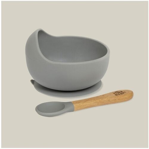 Interbaby Silikonska zdjelica + žlica Grey Petrol Cene
