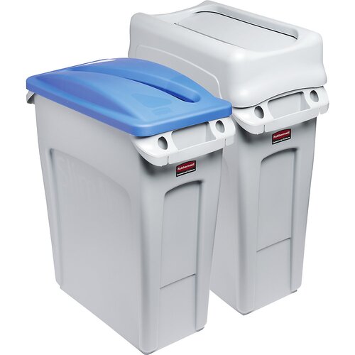 Rubbermaid Postaja za razvrščanje surovin, 2-delni komplet SLIM JIM®, nihajni pokrov/odprtina za steklenice, sive barve Cene
