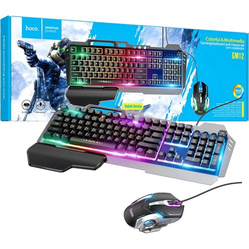hoco. Tipkovnica+mi&scaron;ka, igralni komplet, RGB osvetlitev, USB - GM12 Cene