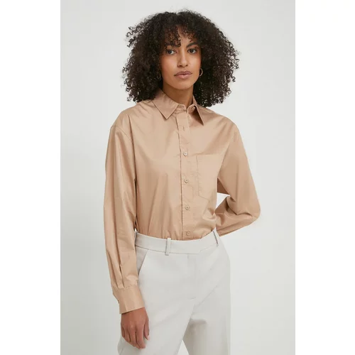 Calvin Klein Pamučna košulja za žene, boja: bež, relaxed, s klasičnim ovratnikom