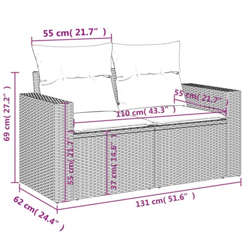  8-dijelni set vrtnih sofa od poliratana s jastucima crni Crna 66 x 62 x 69 cm Slike