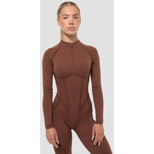 GymBeam women&amp;lsquo;s cosmo zip-up jumpsuit brown Slike