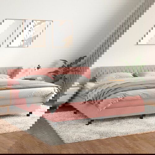 The Living Store Box spring postelja z vzmetnico roza 160x200 cm žamet - Box Spring Postelja, (21491740) Slike