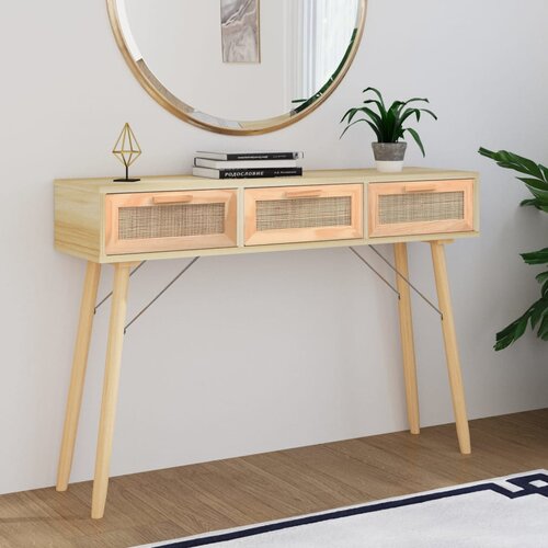 vidaXL Konzolni stol smeđi 105x30x75 cm od borovine i prirodnog ratana Cijene