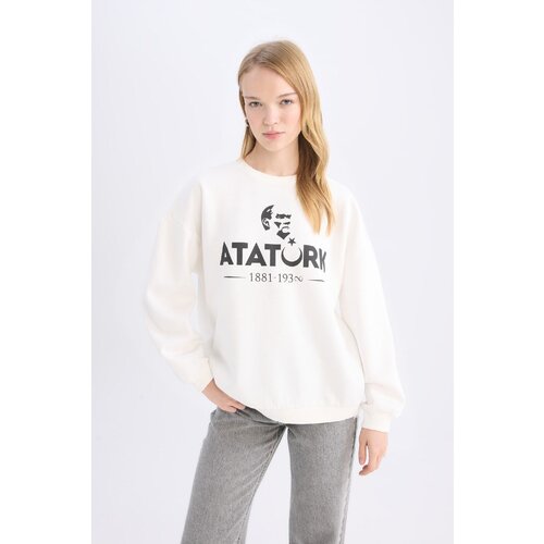 Defacto Oversize Wide Pattern Crew Neck Atatürk Printed Sweatshirt Slike