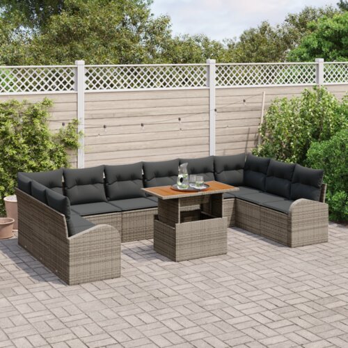 VidaXL set vrtnih sofa s jastucima od 11 dijelova siva poli ratan Slike