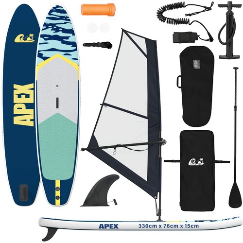  Naduvivi SUP s jedrom APEX 330 x 76 x 15 cm Plava za Slike
