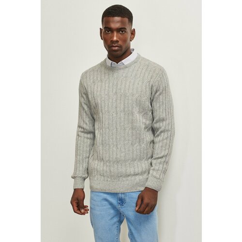AC&Co / Altınyıldız Classics Men's Light Gray Standard Fit Regular Cut Crew Neck Jacquard Wool Knitwear Sweater Slike