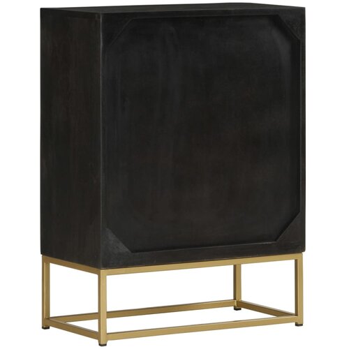  Komoda s 2 vrata crno-zlatna 55 x 30 x 75 cm masivno drvo manga Slike