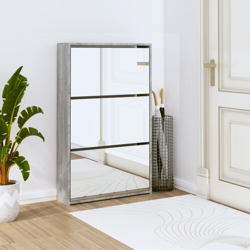 VidaXL Omarica za čevlje z ogledalom 3-nadstropna siva 63x17x102,5 cm Slike