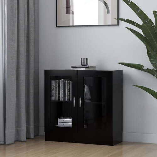 The Living Store Vitrina črna 82,5x30,5x80 cm iverna plo&amp;scaron;ča - Vitrina, (21555133) Slike