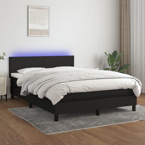 VidaXL Krevet box spring s madracem LED crni 140x190 cm od tkanine Slike