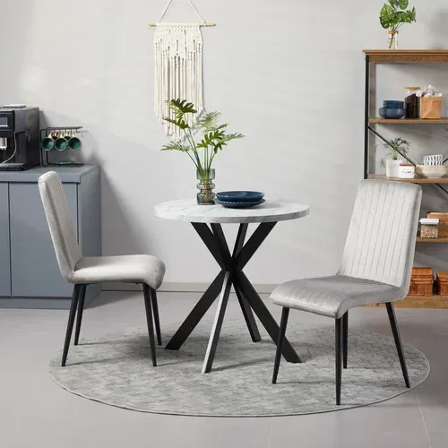 HOMCOM Komplet 2 oblazinjenih kuhinjskih stolov iz tkanine z žametnim učinkom, z jeklenimi nogami in prostorsko varčno zasnovo, 43x58x90 cm, siva in črna, (20745131)