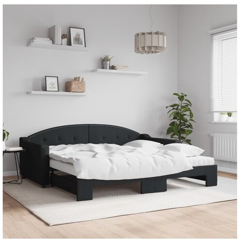 VidaXL Dnevni krevet na razvlačenje crni 90 x 190 cm od tkanine Slike