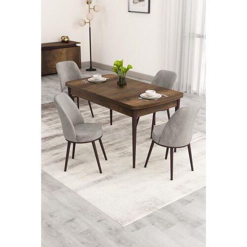 Hanah home trpezarijski set Nix, sto na razvlačenje i 4 stolice, ploča u dekoru drveta Baroque, siva tkanina Babyface Cene