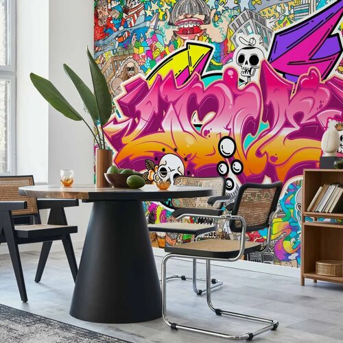  Foto tapeta - Street art - abstract urban colour graffiti mural with lettering 200x140 Vodootporna Cene