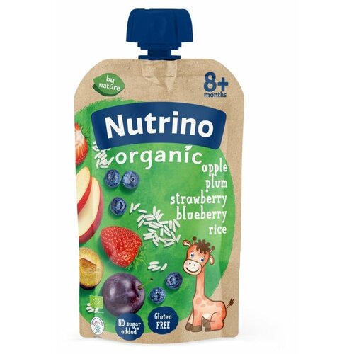 Nutrino organska voćna kaša jabuke, šljive, jagode i borovnice sa pirinčem i dodatkom vitamina c 100 g Slike