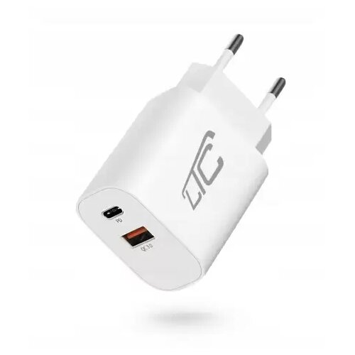  stenski polnilnik usb qc 3.0 + usb-c 20W bel Slike
