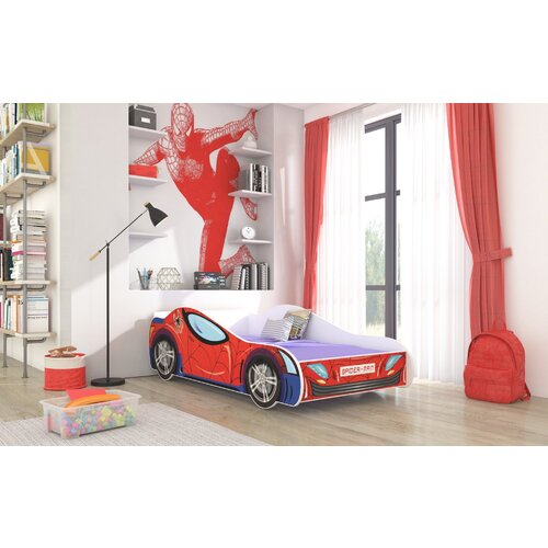 ADRK Djeji krevet SPIDER s madracem i LED rasvjetom 140x70 cm - CRVENA Slike
