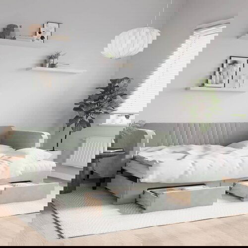  The Living Store Izvlečna dnevna postelja s predali svetlo siva 100x200 cm žamet - Izvlečna Dnevna Postelja, (21491313) Cene