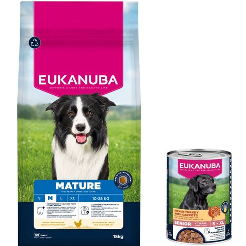  15 kg Eukanuba suha hrana + 3 x 400 g odgovarajuće mokre hrane gratis! - Mature Medium Breed Cijene