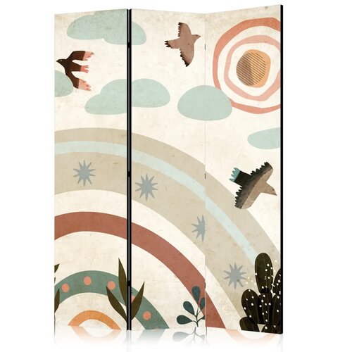  Paravan - Sun Above the Rainbow - Birds in Subdued Colors Flying Among Clouds Above a Rainbow and Vegetation on a Light Beige Ba Cijene