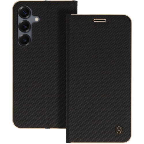  Premium preklopna torbica Samsung Galaxy S25 Ultra 5G - carbon črna z zlatim robom Cene