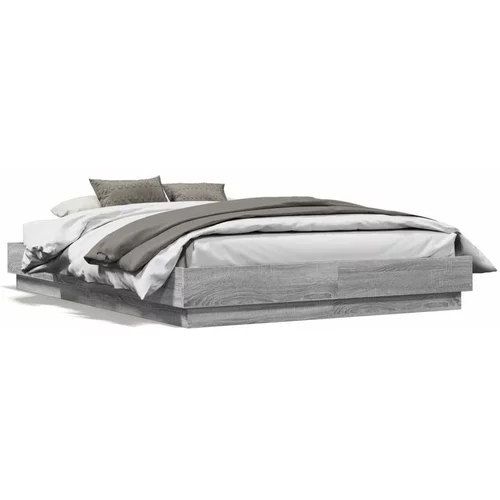  Okvir kreveta s LED svjetlima siva boja hrasta 135 x 190 cm