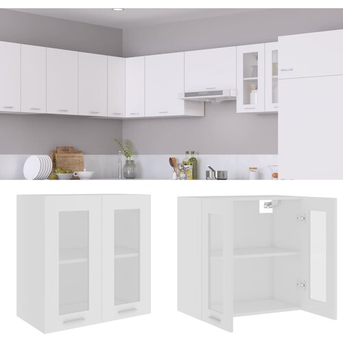 Viseći stakleni ormarić bijeli 60 x 31 x 60 cm od iverice Slike
