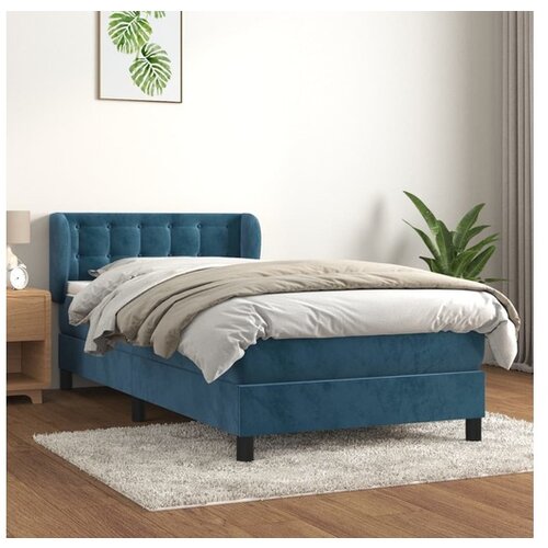 VidaXL Box spring postelja z vzmetnico temno moder 90x190 cm Slike