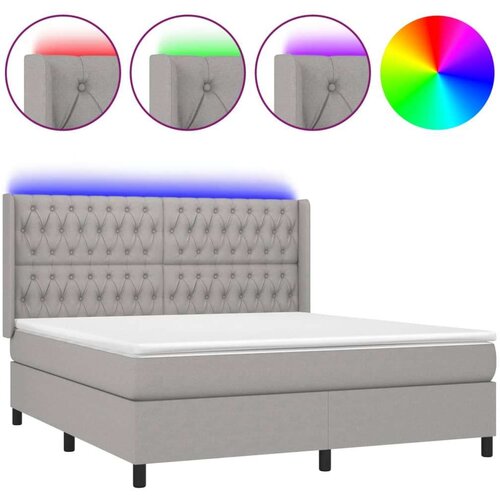 Box spring s madracem LED svjetlosivi 180x200 cm tkanina Slike