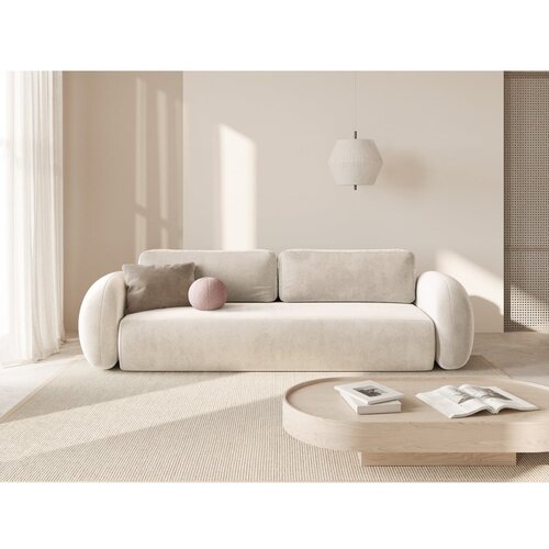 Cosmopolitan Design Kremno bela žametna raztegljiva/s prostorom za shranjevanje sedežna garnitura 262 cm Tonale &amp;ndash; Slike