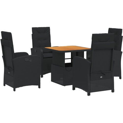  5-dijelni vrtni blagovaonski set s jastucima od poliratana crni Crna Dužina stola 80 cm Slike