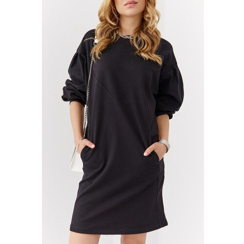 Fasardi Plain black dress with stitching Cene