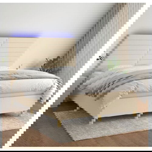 vidaXL Box spring postelja z vzmetnico LED krem 140x190 cm b Cene
