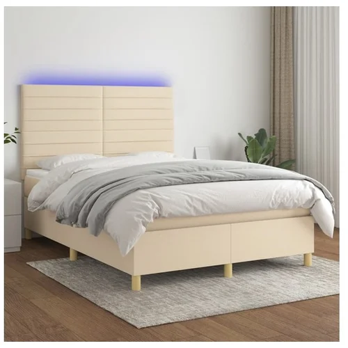 vidaXL Krevet box spring s madracem LED krem 140x190 cm od tkanine