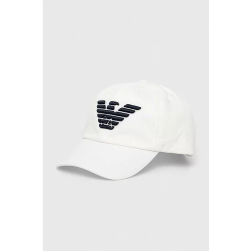 Emporio Armani Otroška bombažna bejzbolska kapa bela barva