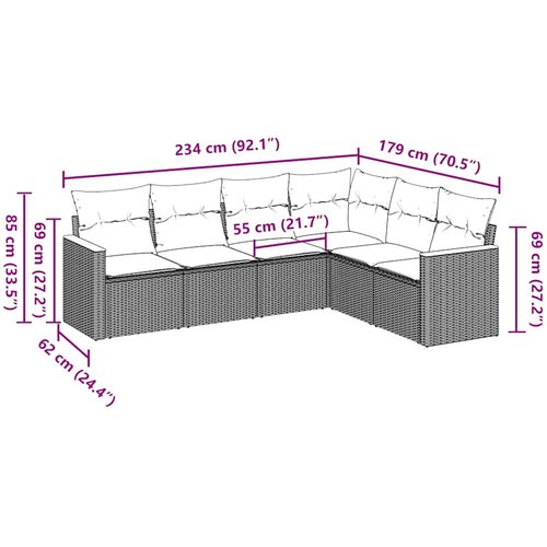  6-dijelni set vrtnih sofa s jastucima crni od poliratana Slike