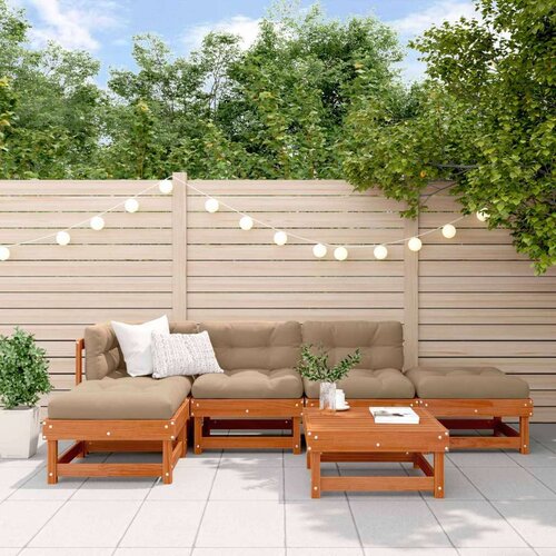  Set lounge namještaja za vrt 6 pcs Vosak Smeđa Masivna borovina - Vosak smeđa bor Cene